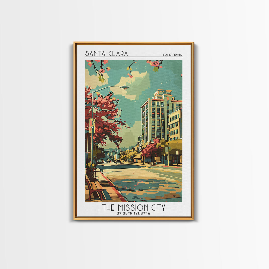 Santa Clara California Travel Poster, Framed Canvas Print, City Travel Poster, Travel Wall Art, Vintage Travel Print, Retro Wall Art