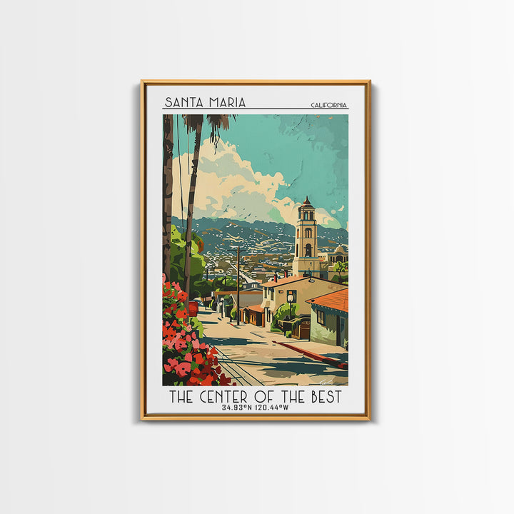 Santa Maria California Travel Poster, Canvas Print, Travel Wall Art, City Wall Art, Travel Posters, Watercolor Cityscape, Poster Art