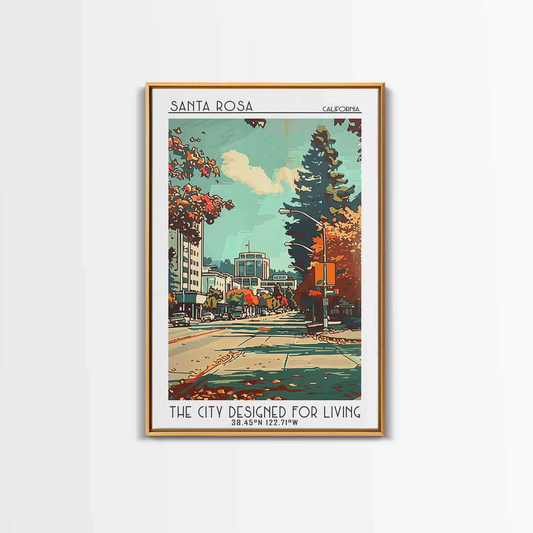 Santa Rosa California Travel Poster, Framed Canvas Print, Travel Prints, Landscape Art, Home Decor, Travel Wall Art, Wanderlust Gift