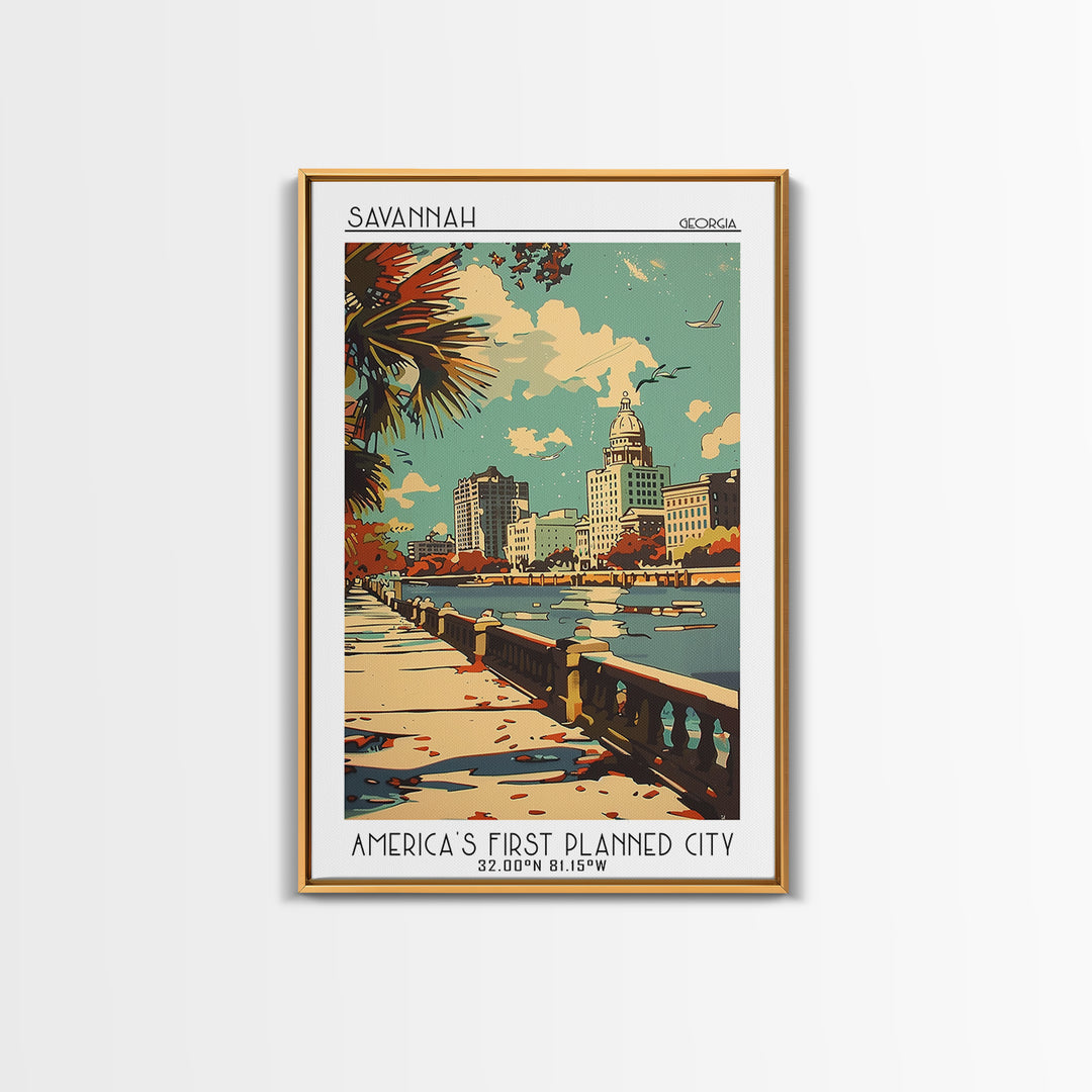 Savannah Travel Poster, Framed Canvas Print, City Travel Poster, Vintage City Poster, Vintage Poster, Travel Wall Art, City Wall Art