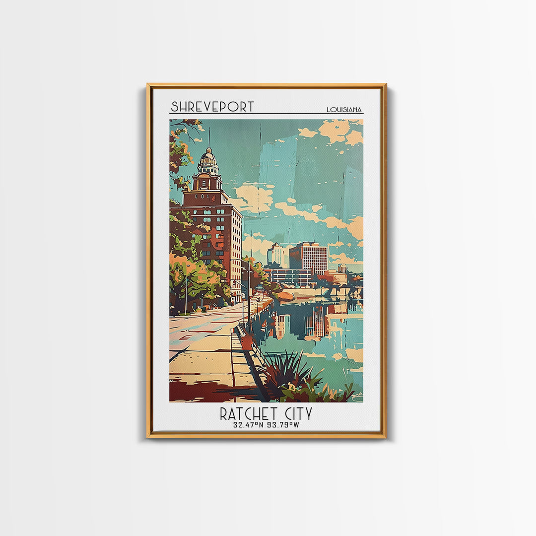 Shreveport Travel Poster, Framed Canvas Print, City Travel Poster, Vintage City Poster, Vintage Poster, Vintage Travel, Travel Print