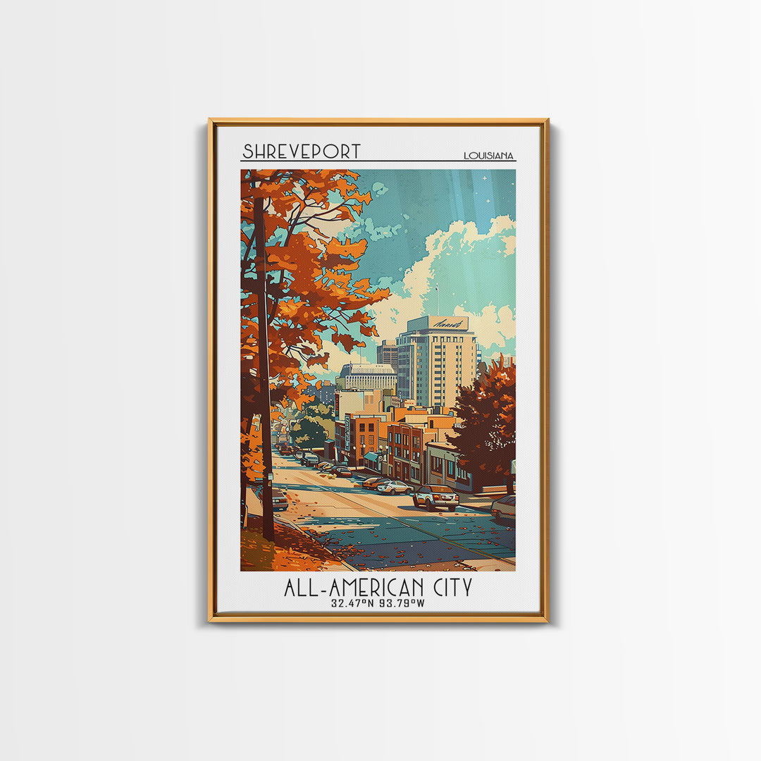 Shreveport Louisiana Travel Poster, Canvas Print, Travel Prints, Landscape Art, Travel Wall Art, Retro Travel Poster, City Art Print