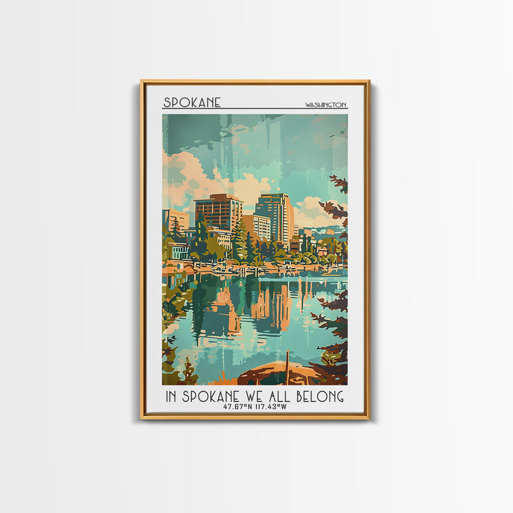 Spokane Washington Travel Poster, Framed Canvas Print, Poster Print, Travel Wall Art, Home Decor, City Illustration, Wanderlust Gift