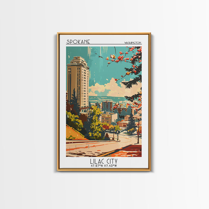 Spokane Washington Travel Poster, Framed Canvas Print, Travel Prints, Landscape Art, Travel Art Print, Wanderlust Gift, Travel Print