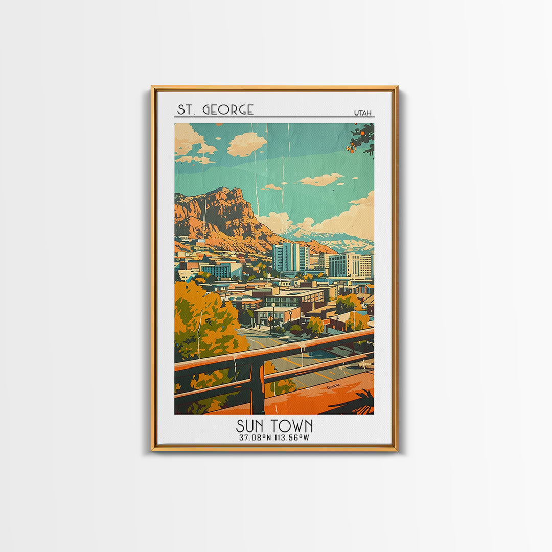 St George Utah Travel Poster, Framed Canvas Print, Travel Wall Art, City Wall Art, Poster Print, City Travel Poster, Vintage Posters