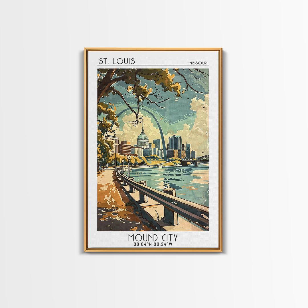 St Louis Travel Poster, Framed Canvas Print, Vintage Travel Print, City Wall Art, Vintage City Poster, Travel Prints, Vintage Travel