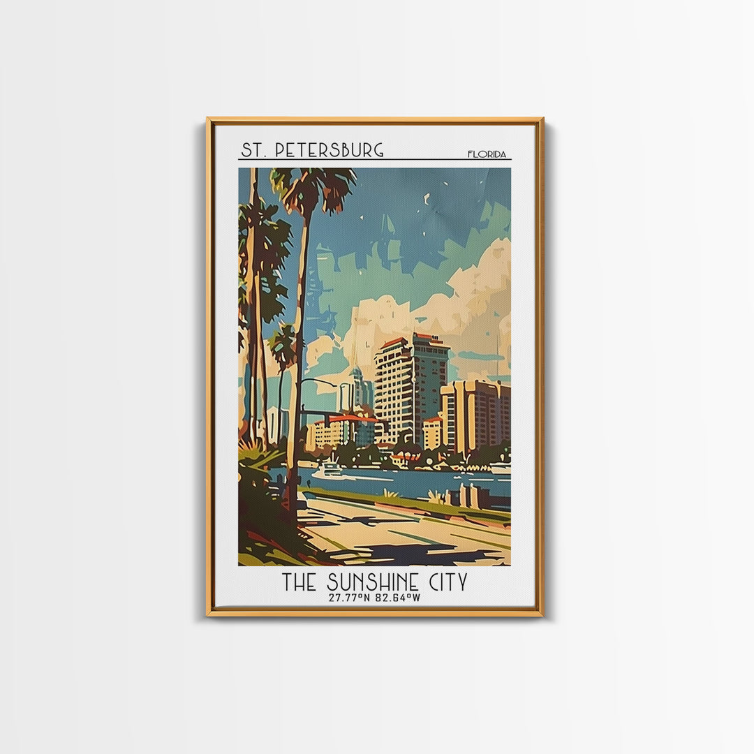 St Petersburg Florida Travel Poster, Framed Canvas Print, Travel Wall Art, City Wall Art, Travel Art Print, Home Decor, Travel Print