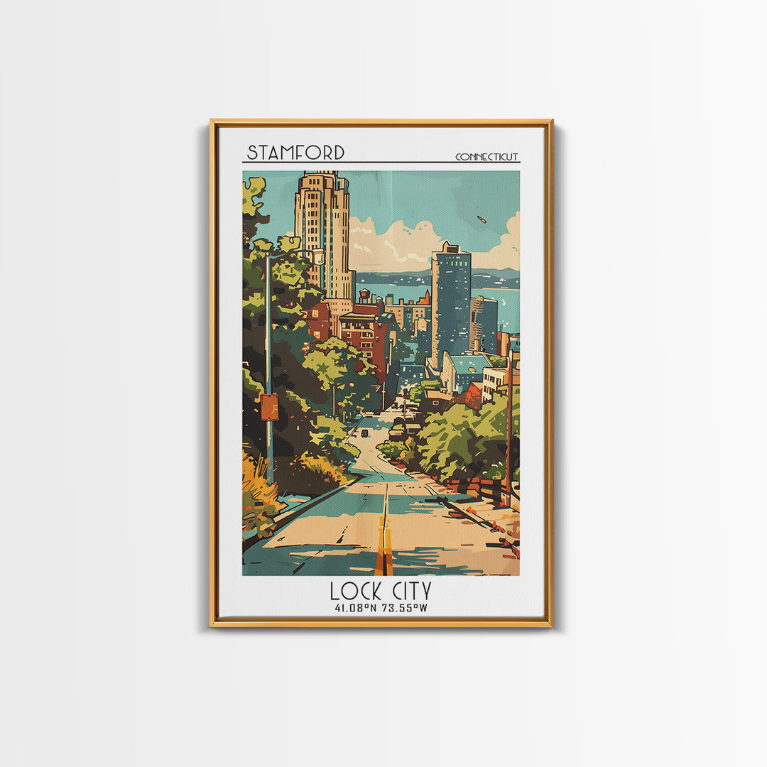 Stamford Connecticut Travel Poster, Canvas Print, City Travel Poster, Travel Wall Art, Retro Wall Art, Wall Art, Retro Travel Poster