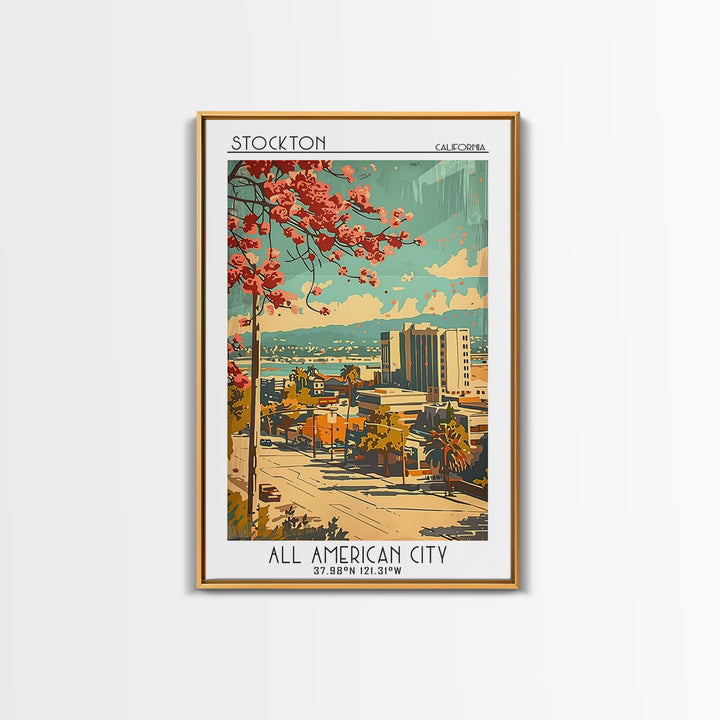 Stockton Travel Poster, Framed Canvas Print, City Travel Poster, Travel Wall Art, Wall Art, Travel Decor, Poster Art, Travel Posters