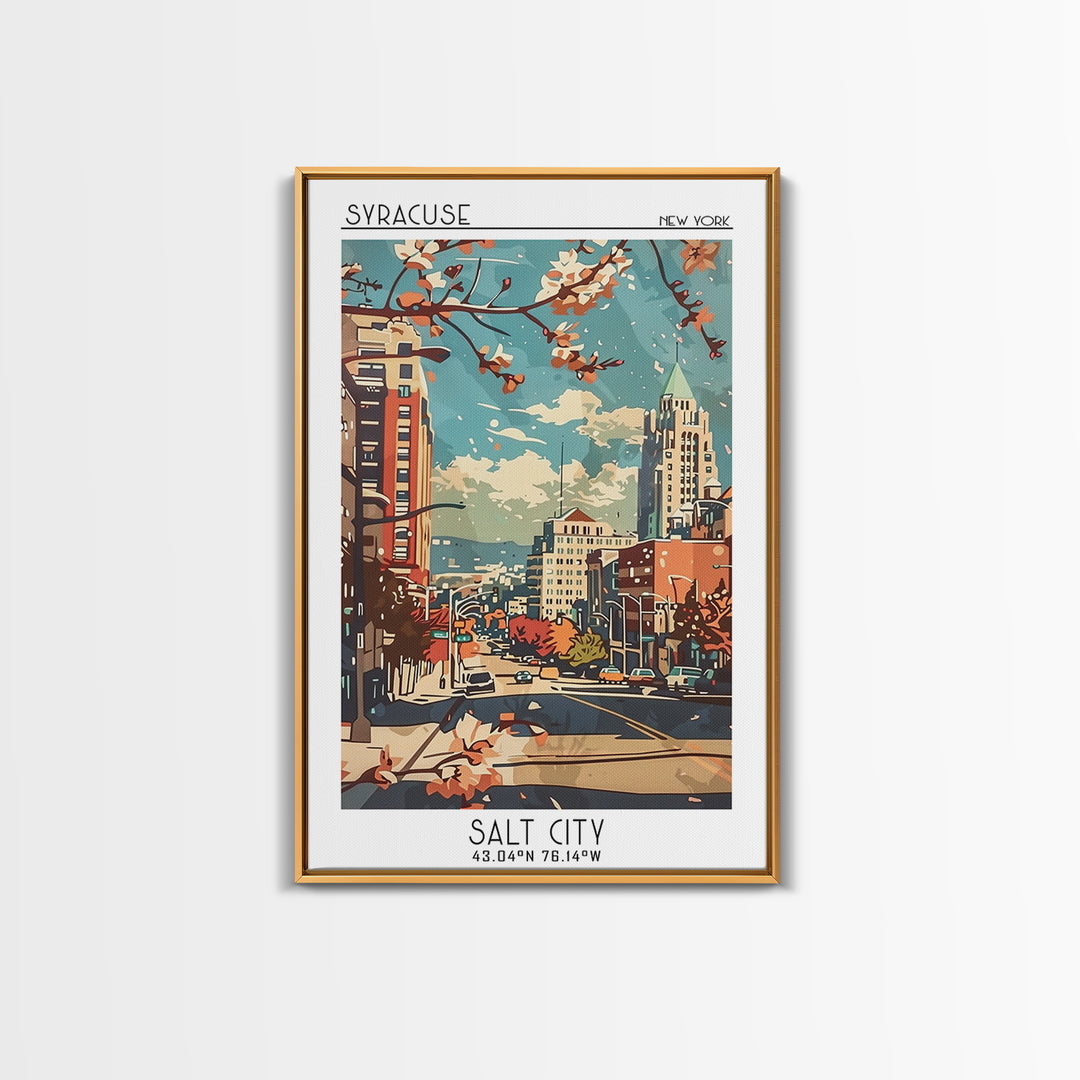 Syracuse Travel Poster, Framed Canvas Print, City Travel Poster, Travel Wall Decor, Gallery Wall Set, Watercolor Cityscape, Wall Art