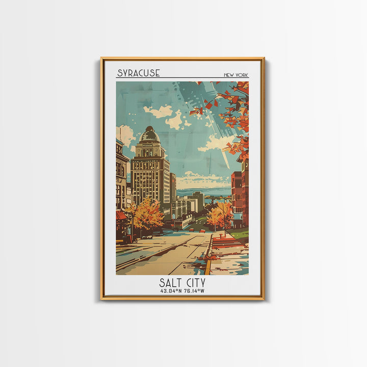 Syracuse New York Travel Poster, Framed Canvas Print, Vintage Travel Print, City Wall Art, Living Room Wall Art, Retro Travel Poster