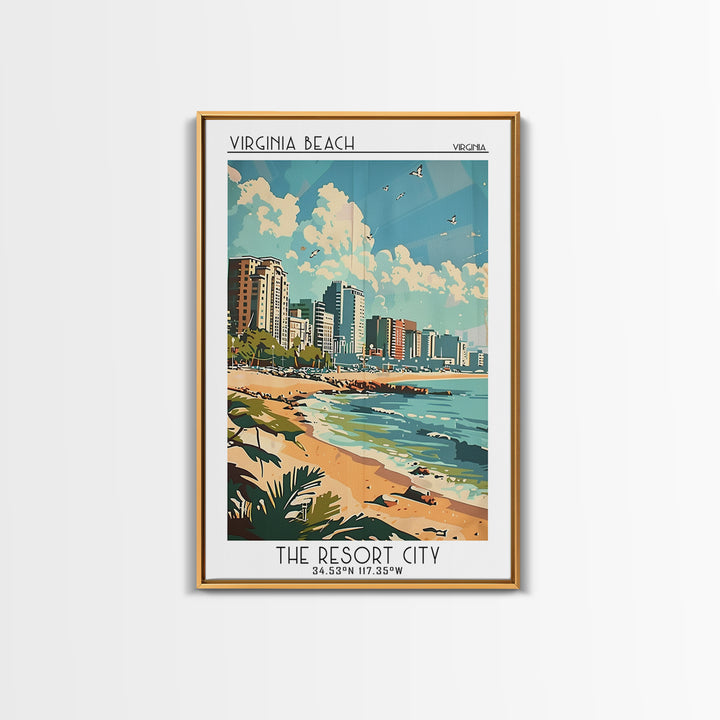 Virginia Beach Travel Poster, Framed Canvas Print, Travel Prints, Landscape Art, Wall Art, Home Decor, Travel Wall Art, Travel Print