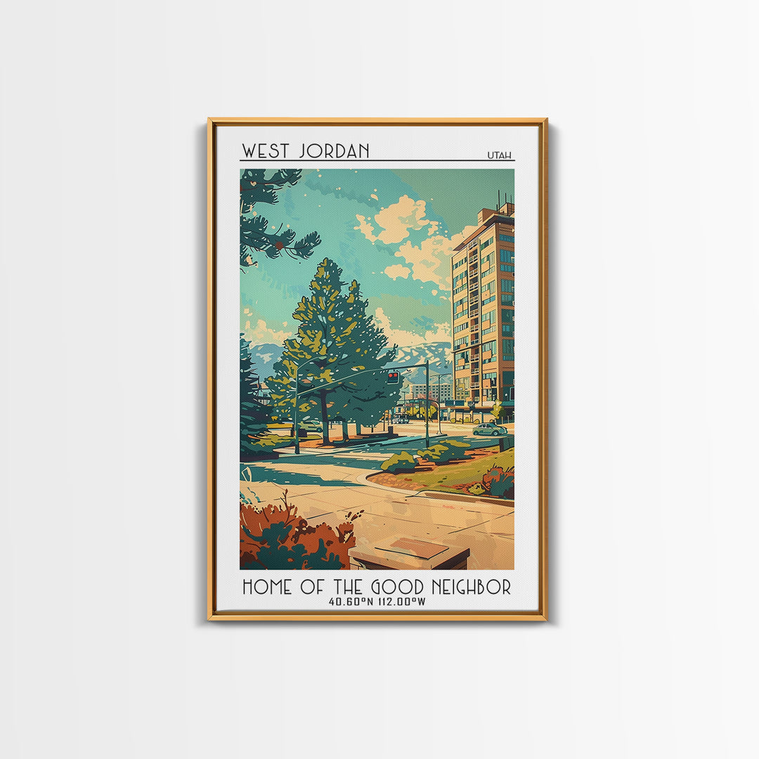 West Jordan Travel Poster, Framed Canvas Print, Poster Print, Travel Wall Art, Retro Travel Poster, Gallery Wall Set, Vintage Poster
