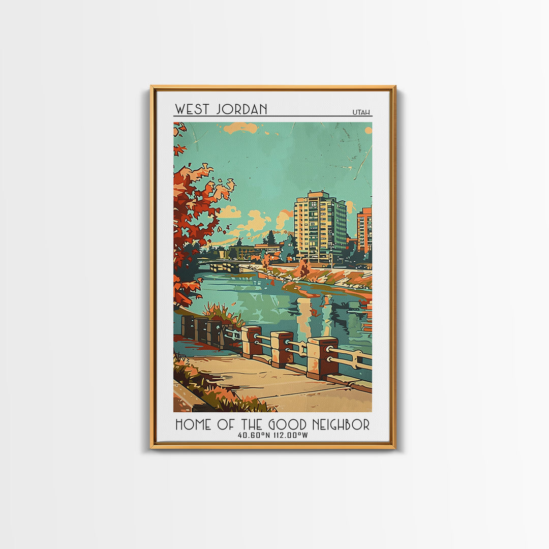 West Jordan Utah Travel Poster, Framed Canvas Print, City Art Print, Travel Wall Art, Minimalist Poster, Wall Art, Colorful Wall Art