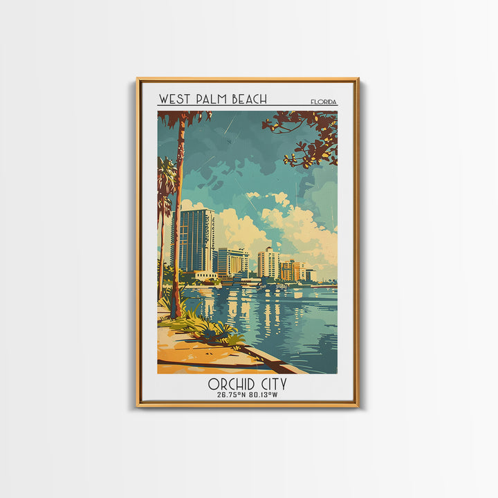 West Palm Beach Travel Poster, Framed Canvas Print, City Travel Poster, Travel Wall Decor, Landscape Art, Wall Art, Gallery Wall Set