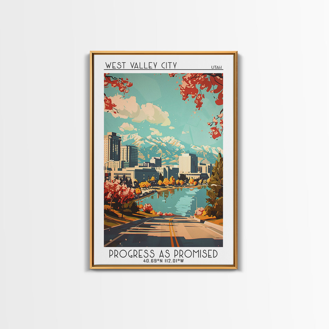 West Valley City Utah Travel Poster, Framed Canvas Print, City Travel Poster, Travel Wall Art, Home Decor, Wanderlust Gift, Wall Art
