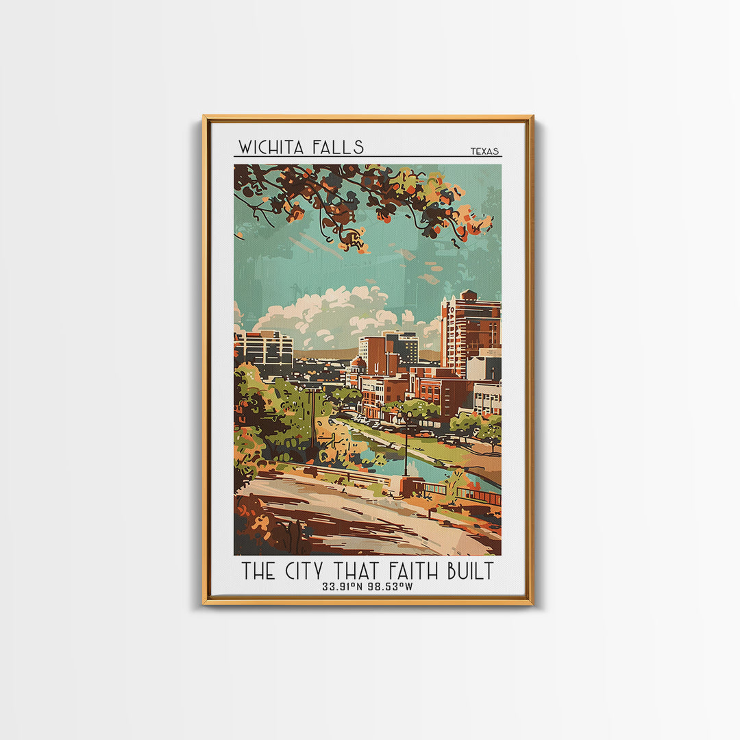 Wichita Falls Texas Travel Poster, Framed Canvas Print, City Travel Poster, Vintage City Poster, Retro Travel Print, Travel Wall Art