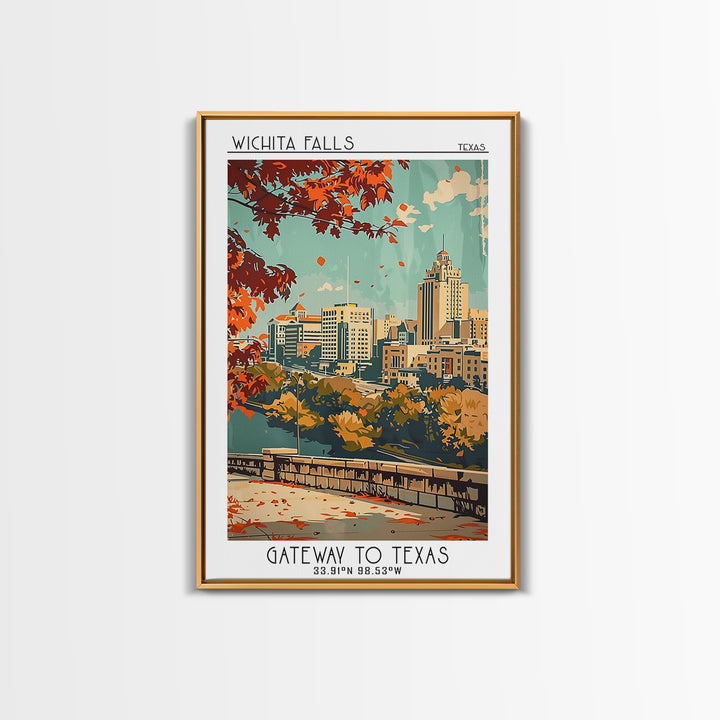 Wichita Falls Texas Travel Poster, Framed Canvas Print, Retro Travel Poster, City Wall Art, City Travel Poster, Vintage Travel Print