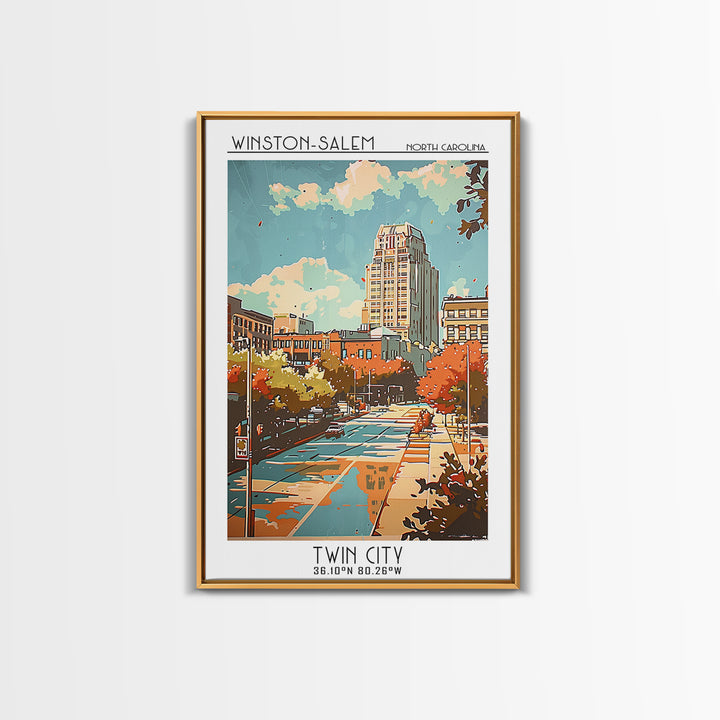 Winston-Salem North Carolina Travel Poster, Framed Canvas Print, Vintage Travel Print, City Wall Art, Gallery Wall Set, Travel Print