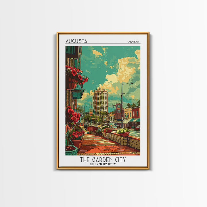 Augusta Travel Poster, Framed Canvas Print, Travel Art Print, Modern Wall Decor, Travel Print, City Illustration, City Travel Poster