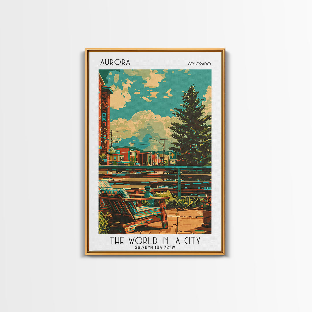 Aurora Travel Poster, Canvas Print, City Travel Poster, Travel Wall Decor, City Illustration, Home Office Decor, Retro Travel Poster