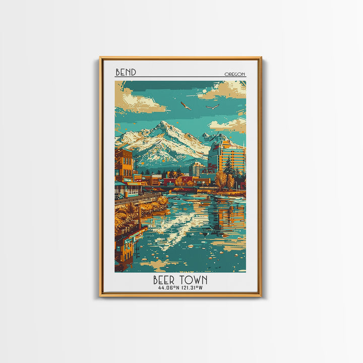 Bend Travel Poster, Framed Canvas Print, Travel Prints, Landscape Art, City Travel Poster, Vintage City Poster, Living Room Wall Art