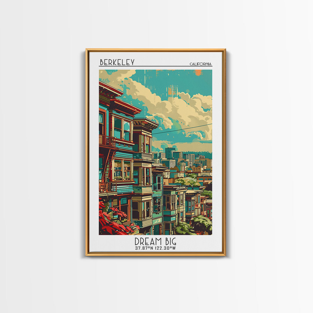 Berkeley Travel Poster, Framed Canvas Print, City Travel Poster, Travel Wall Art, Travel Print, Travel Wall Decor, City Illustration