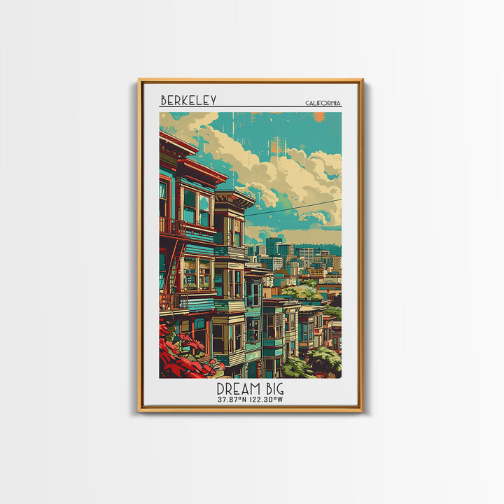 Berkeley Travel Poster, Framed Canvas Print, City Travel Poster, Travel Wall Art, Travel Print, Travel Wall Decor, City Illustration