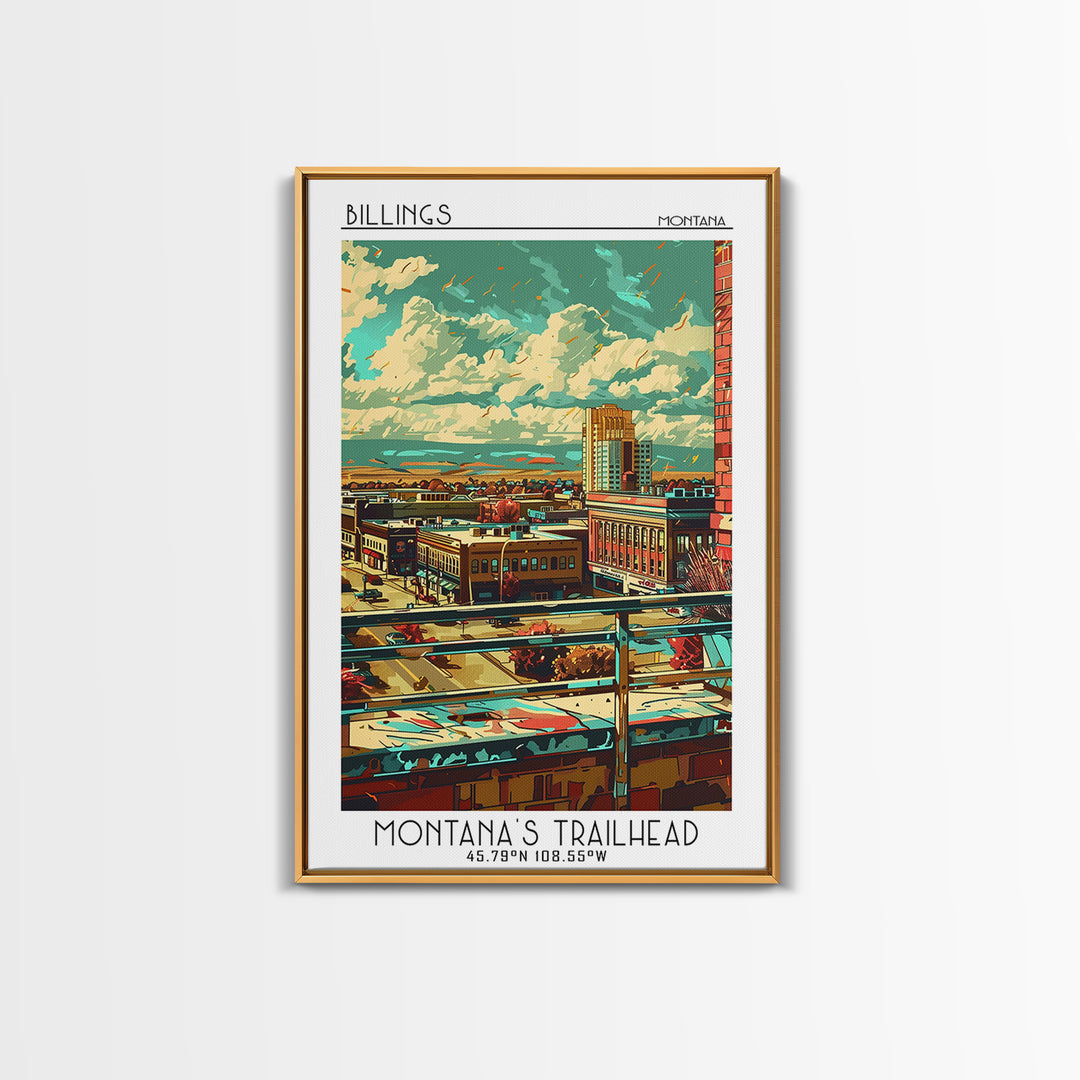 Billings Travel Poster, Framed Canvas Print, Vintage Travel Print, City Wall Art, Travel Prints, Vintage City Poster, Vintage Travel