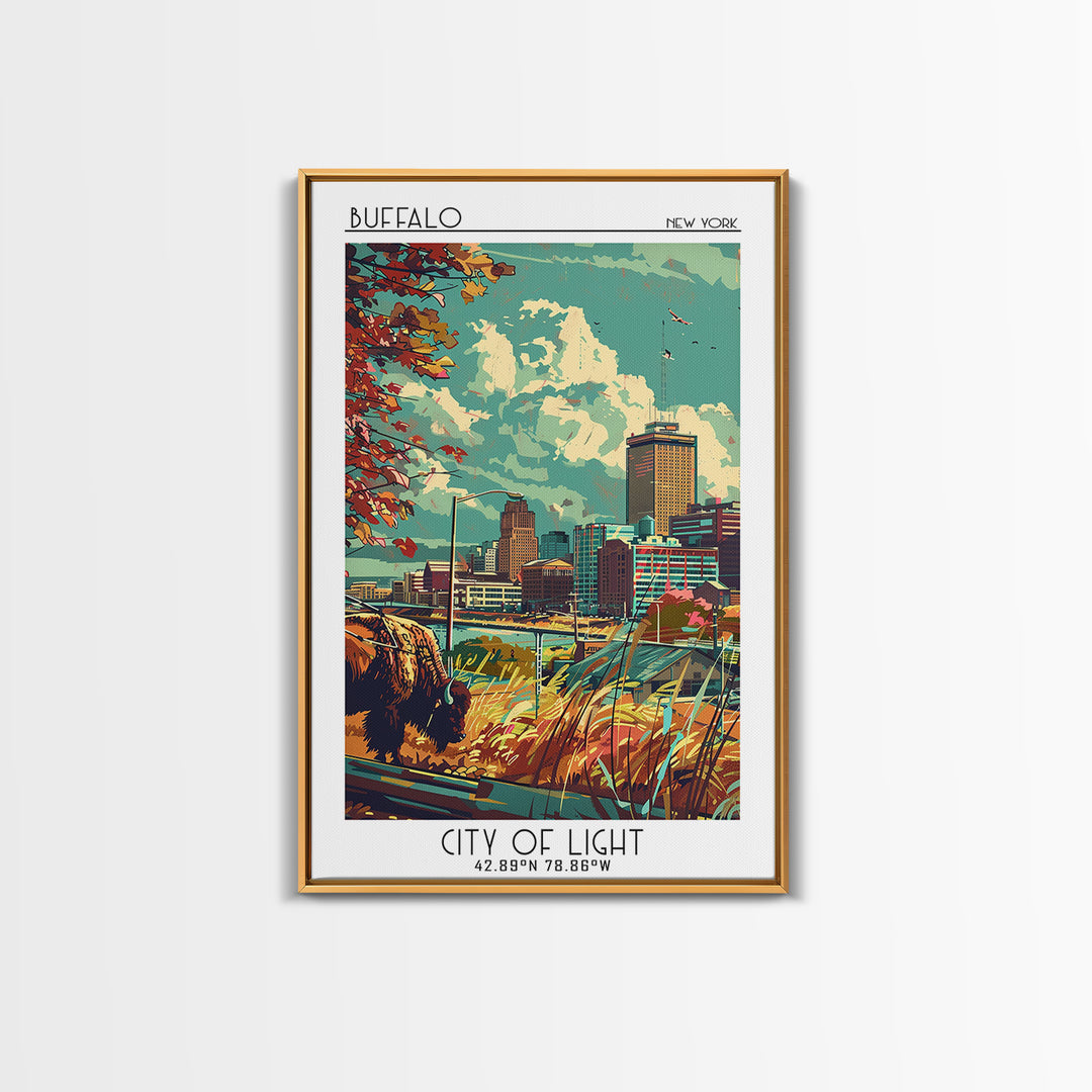 Buffalo Travel Poster, Framed Canvas Print, Travel Wall Decor, Minimalist Poster, City Art Print, Travel Wall Art, Modern Wall Decor
