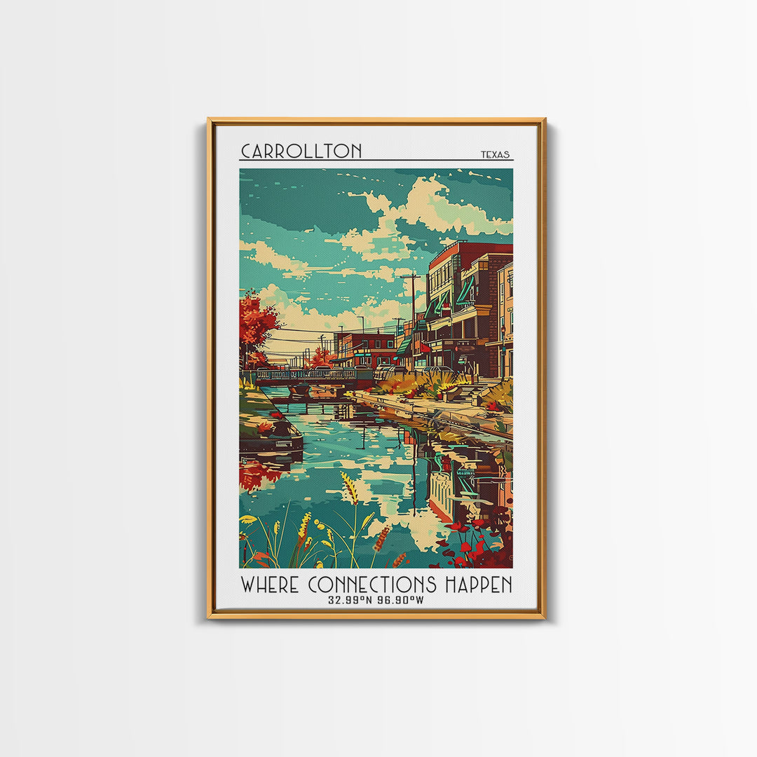 Carrollton Travel Poster, Framed Canvas Print, Poster Print, Travel Wall Art, Retro Travel Poster, City Illustration, Retro Wall Art