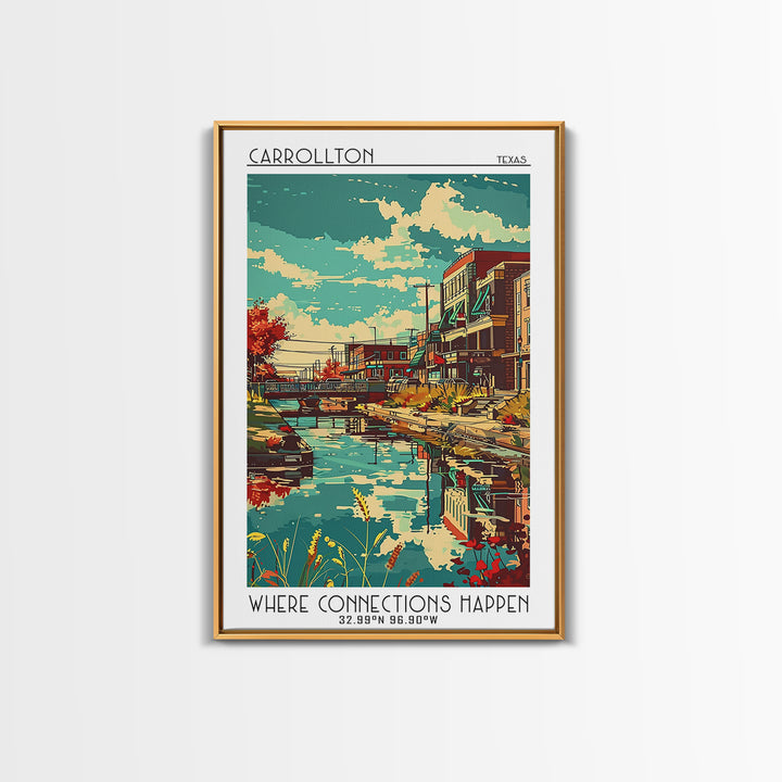 Carrollton Travel Poster, Framed Canvas Print, Poster Print, Travel Wall Art, Retro Travel Poster, City Illustration, Retro Wall Art