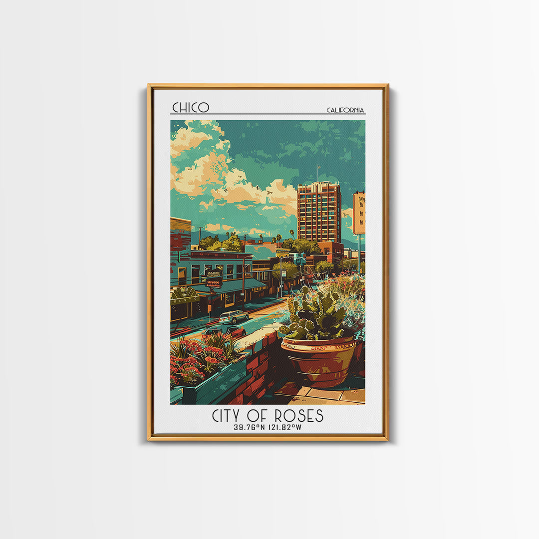Chico Travel Poster, Framed Canvas Print, City Art Print, Travel Wall Art, Minimalist Poster, Mid Century Wall Art, Gallery Wall Set