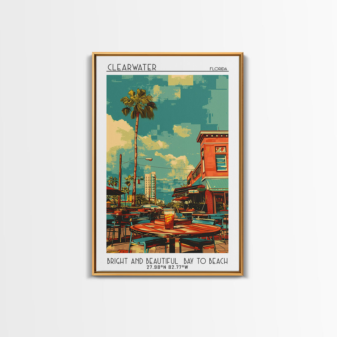 Clearwater Travel Poster, Framed Canvas Print, Travel Prints, Landscape Art, City Art Print, Minimalist Poster, Watercolor Cityscape