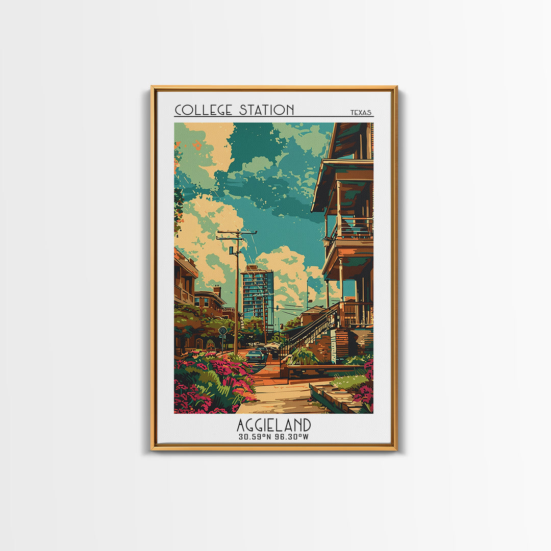 College Station Travel Poster, Framed Canvas Print, City Travel Poster, Travel Wall Art, Travel Print, Landscape Art, Travel Posters