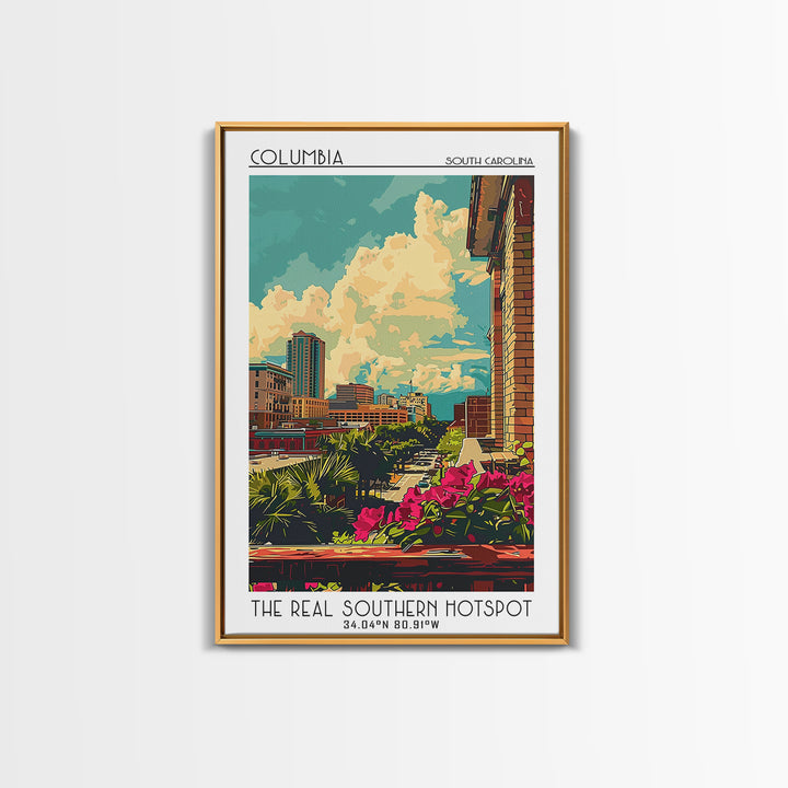 Columbia South Carolina Travel Poster, Canvas Print, Retro Travel Poster, City Wall Art, Poster Art, Travel Decor, City Illustration