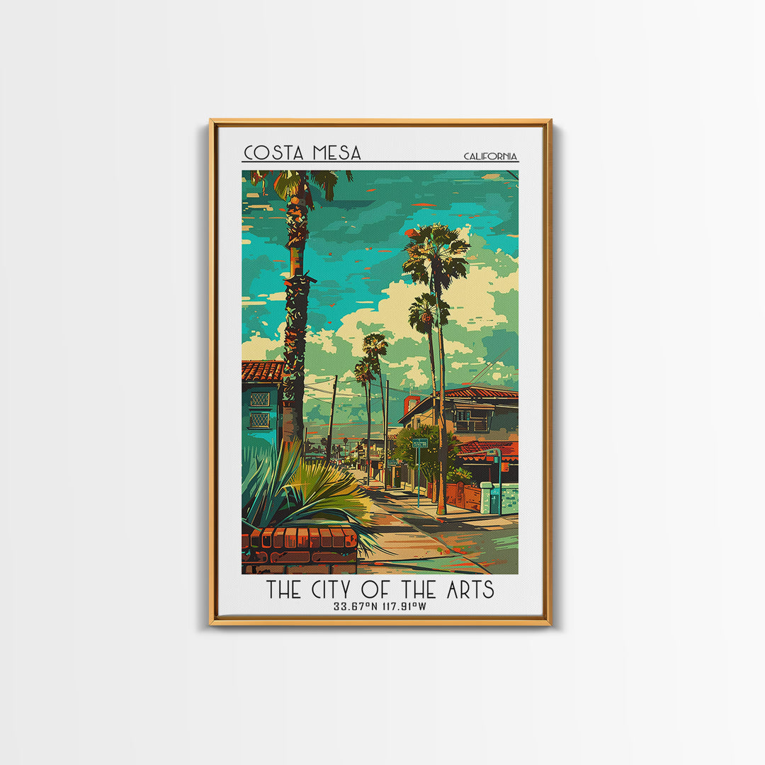 Costa Mesa Travel Poster, Canvas Print, Retro Travel Poster, City Wall Art, Watercolor Cityscape, City Travel Poster, Travel Posters