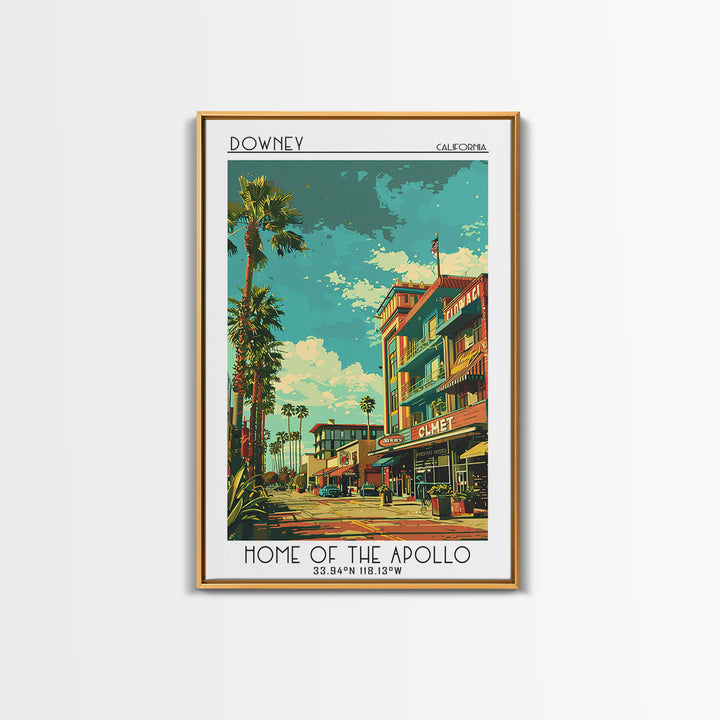 Downey Travel Poster, Framed Canvas Print, City Art Print, Travel Wall Art, Vintage Posters, Retro Travel Print, Retro Travel Poster