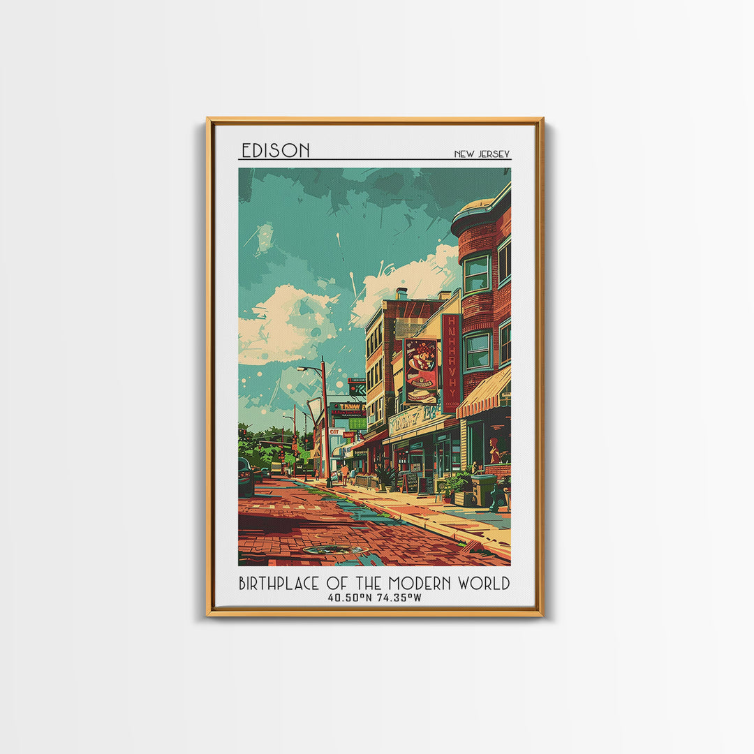 Edison Travel Poster, Canvas Print, Travel Wall Art, City Wall Art, Home Decor, Travel Wall Decor, Fine Art Print, City Illustration