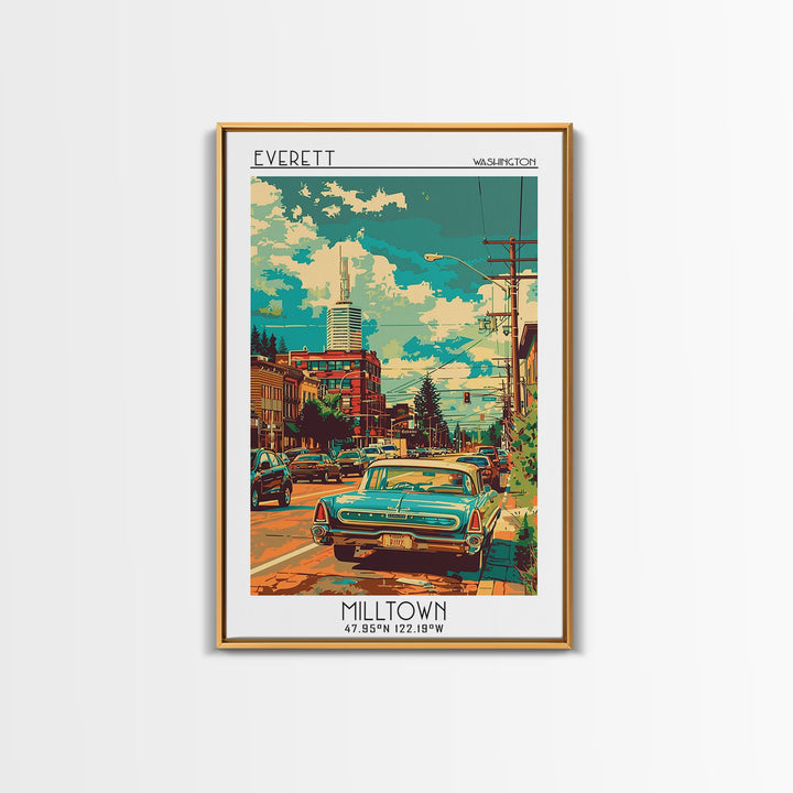Everett Travel Poster, Framed Canvas Print, Travel Wall Art, City Wall Art, City Travel Poster, Vintage Travel Print, Vintage Travel