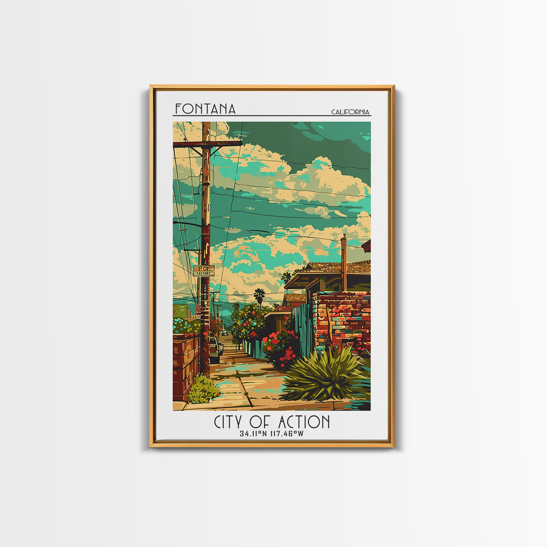 Fontana Travel Poster, Framed Canvas Print, Travel Wall Art, City Wall Art, Travel Print, Poster Print, Travel Decor, Retro Wall Art