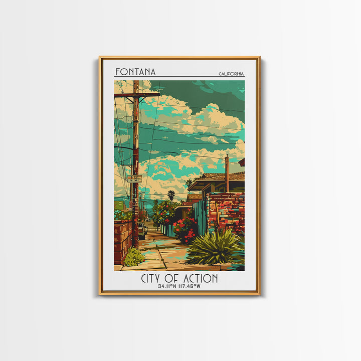 Fontana Travel Poster, Framed Canvas Print, Travel Wall Art, City Wall Art, Travel Print, Poster Print, Travel Decor, Retro Wall Art