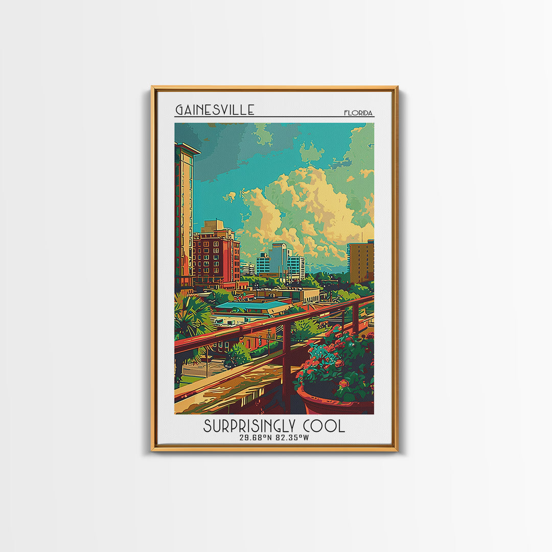 Gainesville Travel Poster, Canvas Print, Retro Wall Art, Travel Print, City Wall Art, City Illustration, Travel Decor, Landscape Art
