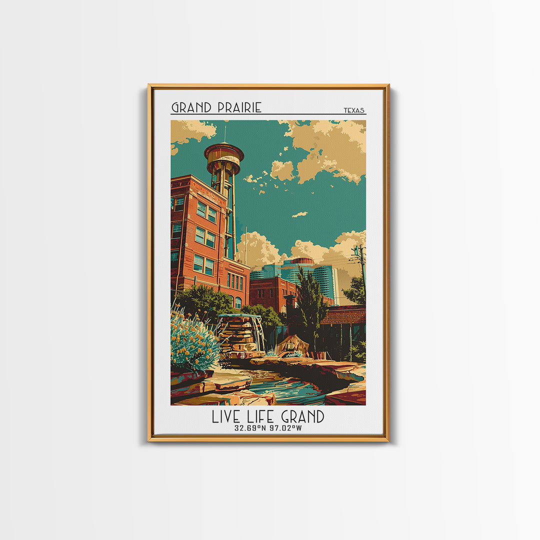 Grand Prairie Travel Poster, Framed Canvas Print, Retro Wall Art, Travel Print, Vintage City Poster, Gallery Wall Set, City Wall Art
