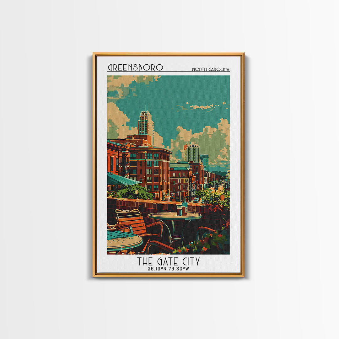 Greensboro Travel Poster, Framed Canvas Print, Retro Wall Art, Travel Print, Landscape Art, Poster Art, Wall Art, Retro Travel Print