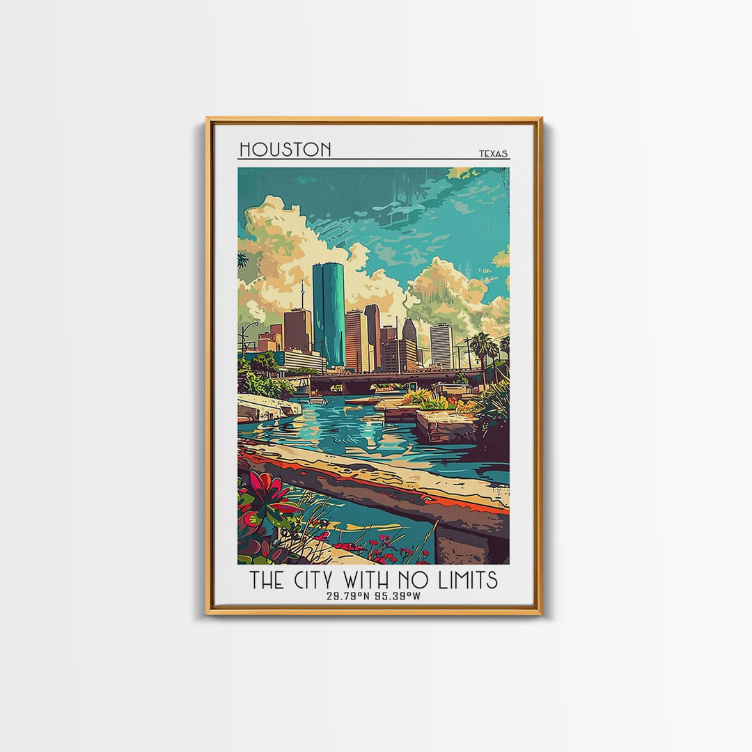 Houston Travel Poster, Canvas Print, City Travel Poster, Travel Wall Art, Art Print, Travel Print, Retro Travel Print, Landscape Art