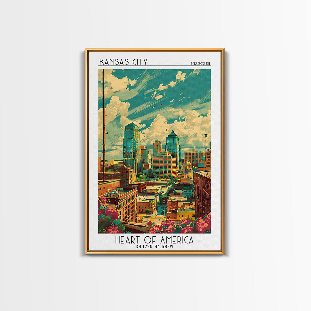 Kansas City Missouri Travel Poster, Canvas Print, City Art Print, Travel Wall Art, Landscape Art, Vintage Travel, City Travel Poster