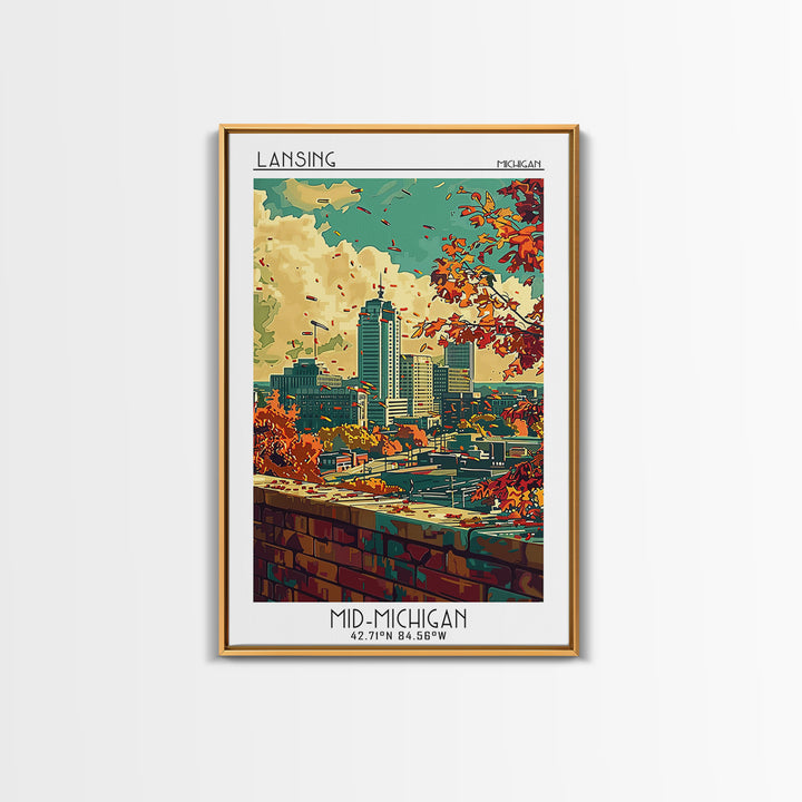 Lansing Travel Poster, Canvas Print, City Travel Poster, Vintage City Poster, Living Room Wall Art, Landscape Art, City Illustration