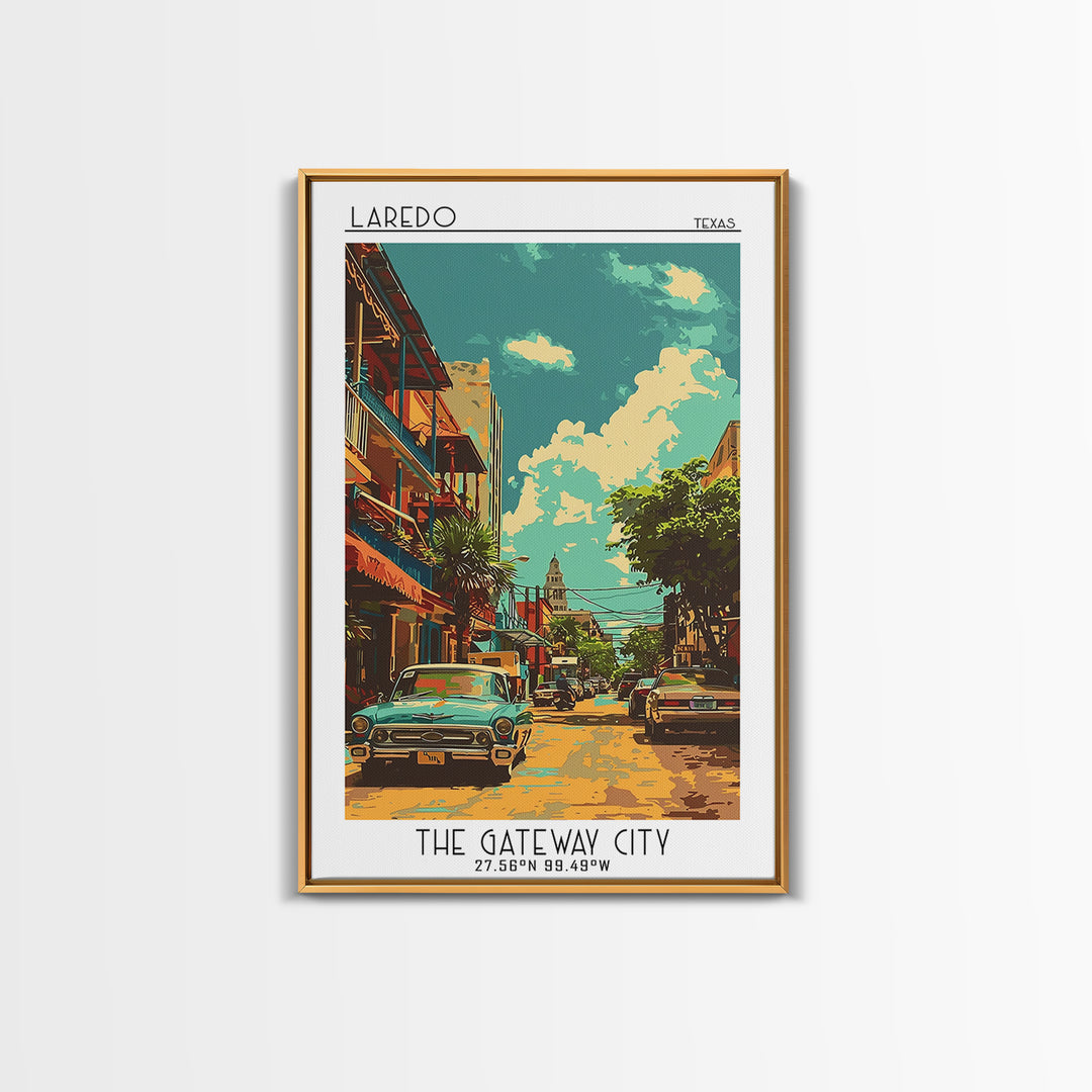 Laredo Travel Poster, Framed Canvas Print, City Art Print, Travel Wall Art, Wanderlust Gift, Home Office Decor, Watercolor Cityscape