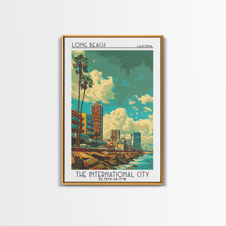 Long Beach Travel Poster, Framed Canvas Print, Travel Wall Art, City Wall Art, City Art Print, Vintage Posters, Mid Century Wall Art
